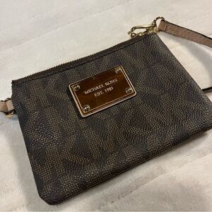 Michael Kors Dark Brown Wristlet with Gold Accents